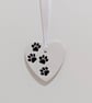 Paw print embossed clay heart hanging decoration, gift for a cat or dog lover  - Image 3