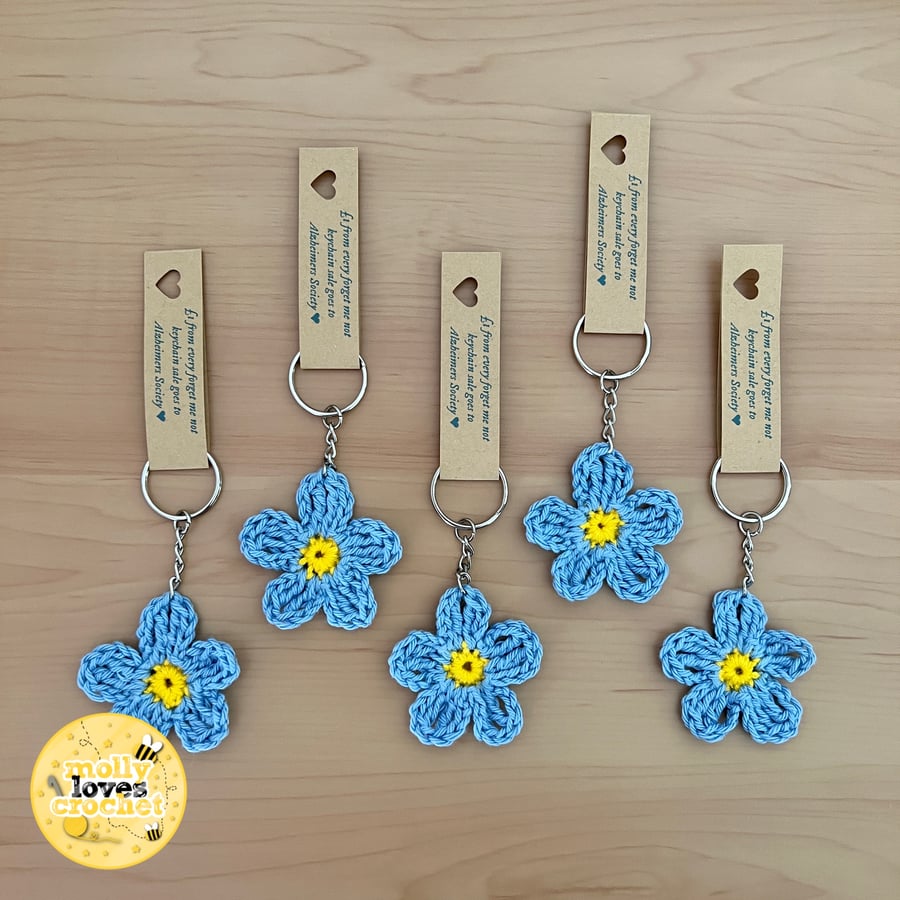 Crochet Forget Me Not Charity Keyring - Dementia & Alzheimers Awareness 