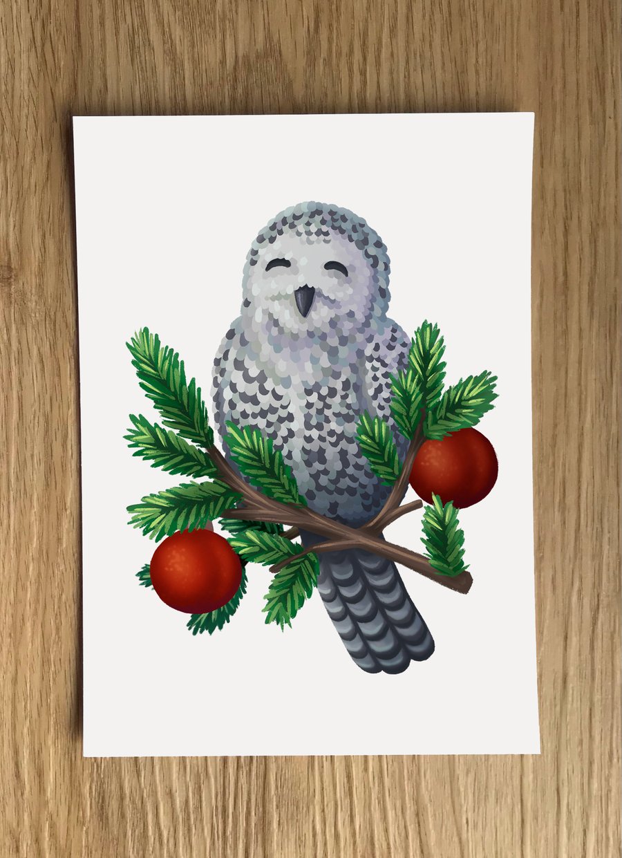 A6 Snowy Owl Post Card (White Background)