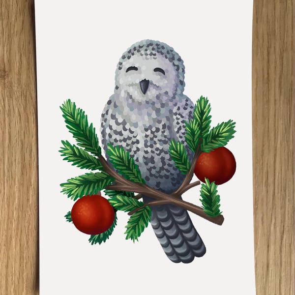 A6 Snowy Owl Post Card (White Background)
