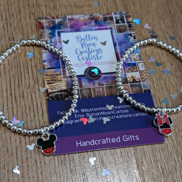 Mouse Charm Silver Bead Bracelet Gifts for Her Disney Inspired Trip Reveal