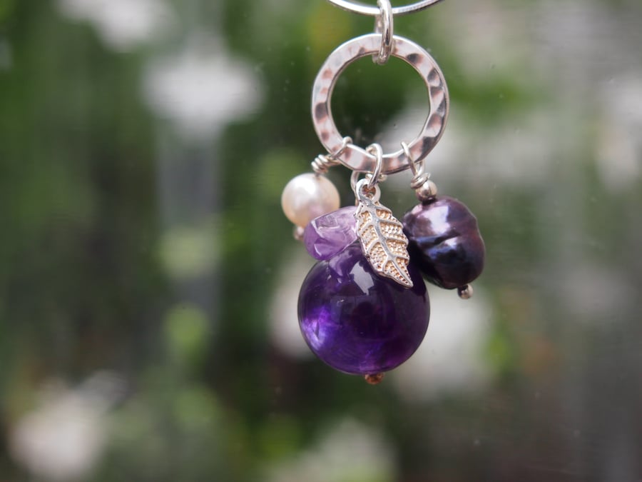 Amethyst and sterling silver chakra pendant 