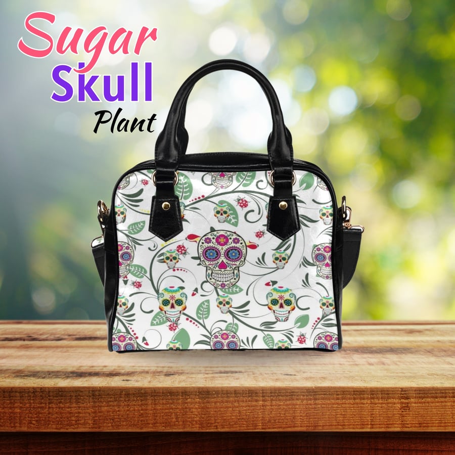 Sugar Skull Plant PU Leather Shoulder Bag.