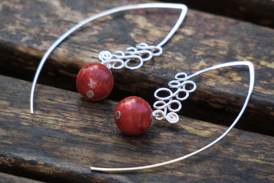 Sterling Silver Earrings with Coral