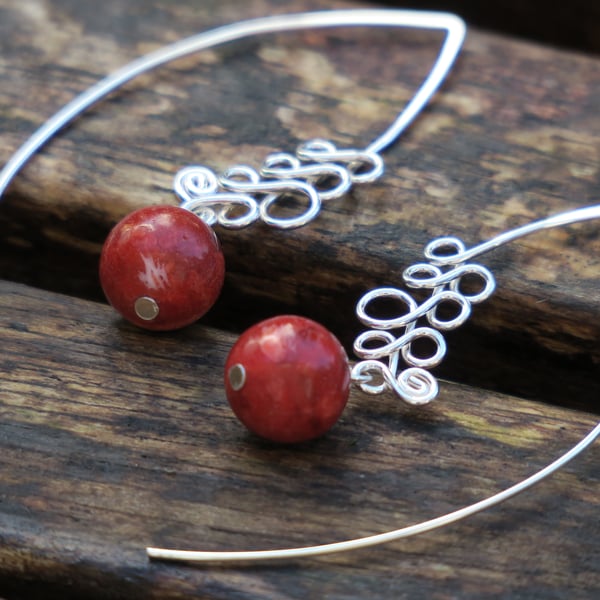 Sterling Silver Earrings with Coral