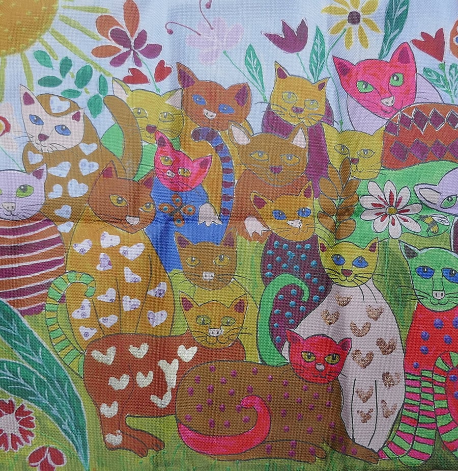 Colourful Cats  Cotton Canvas Cushion Cover 18" x 18"