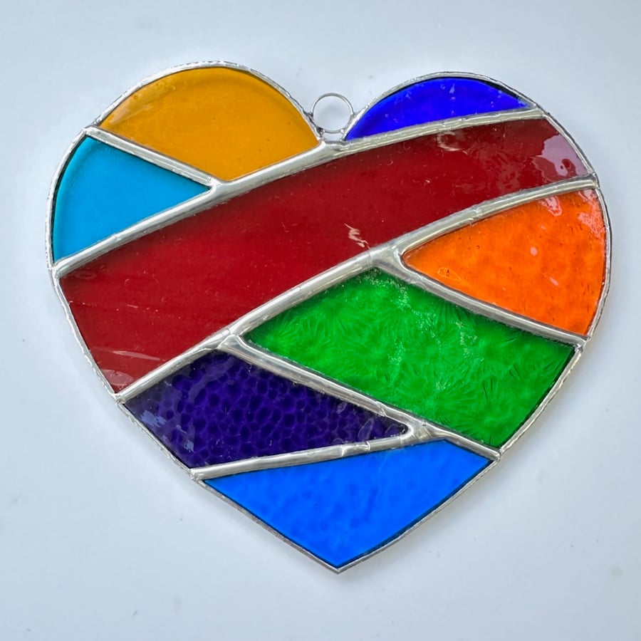 Stained Glass Patchwork Heart Suncatcher - Handing Decoration - Multi coloured