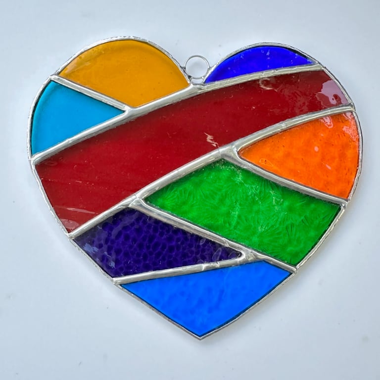 Stained Glass Patchwork Heart Suncatcher - Handing Decoration - Multi coloured