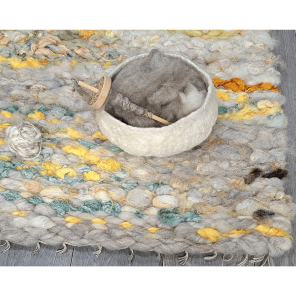 Pure wool rug hand-woven in spring colors