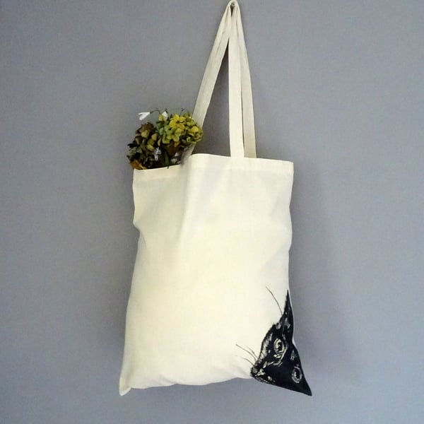 Black Cat Tote Bag - Re-Usable Cotton Shopping Bag