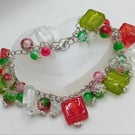 Christmas Coloured Glass Charm Bracelet
