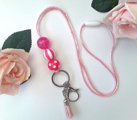 Beaded lanyard, 5 colours available, with split ring with large lobster claw