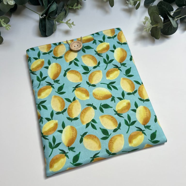 Handmade Padded Book Bag: Lemons, Book Cover, Book Protector