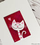 White Cat Valentine Love Hearts Original Painting - Mini Artwork 55mm x 84mm - Image 1
