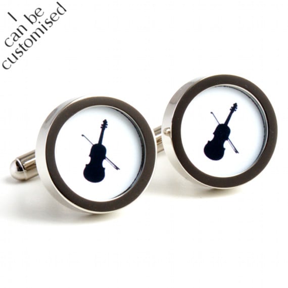 Violin Cufflinks in Black and White Silhouette Orchestra Cufflinks