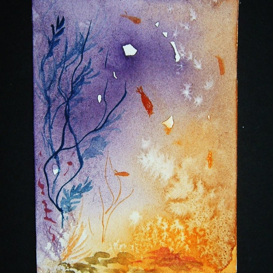 painting original art aceo watercolour under the sea ref 114