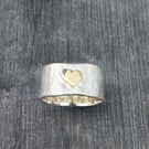 Chunky Hammered Silver Ring with gold heart ring