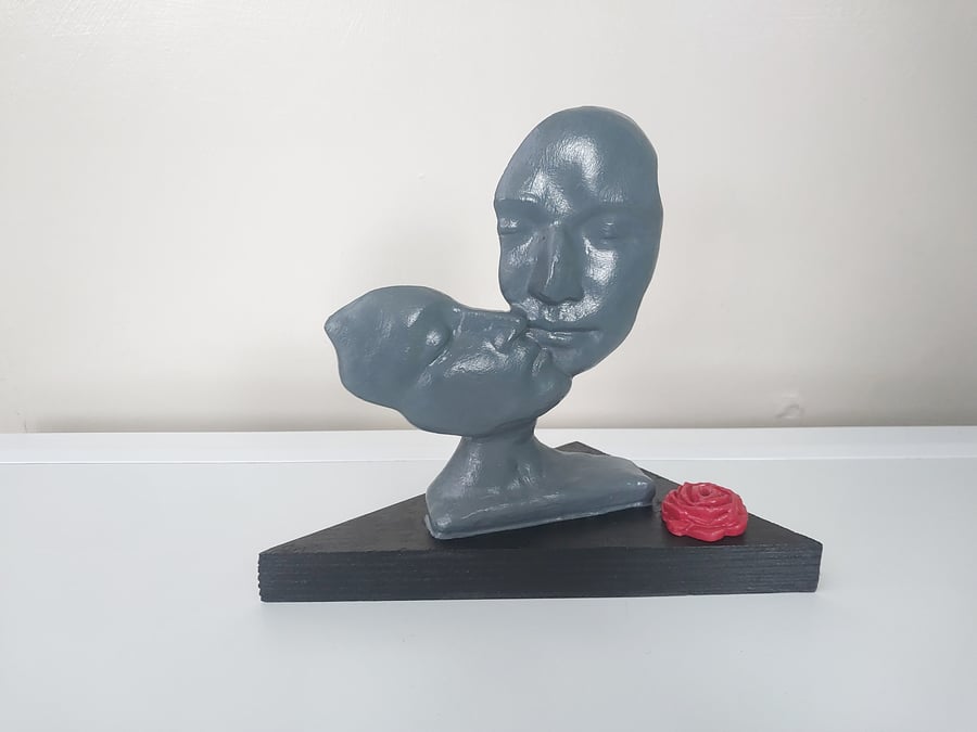 Abstract Male & Female Kissing Couple On Wood Plinth