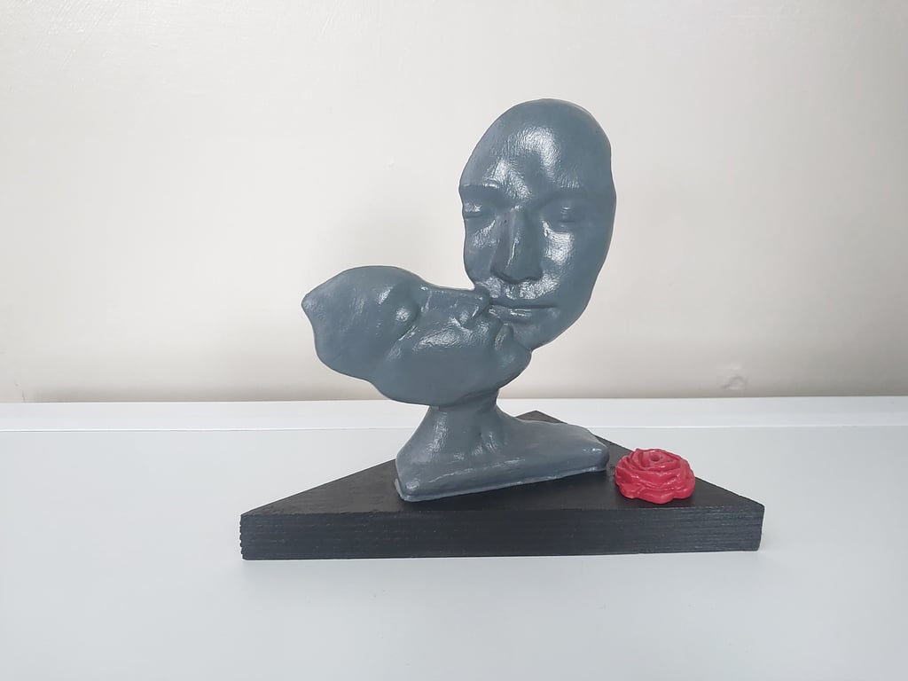 Abstract Male & Female Kissing Couple On Wood Plinth