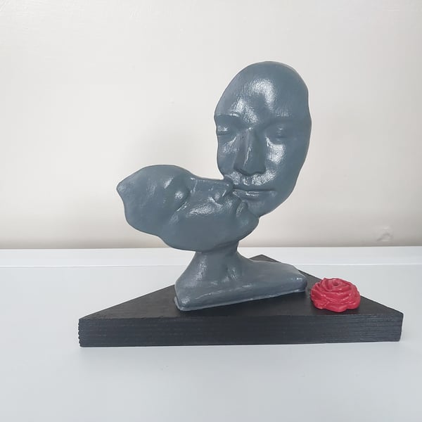 Abstract Male & Female Kissing Couple On Wood Plinth