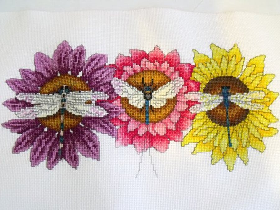 stylized dragonfly floral cross stitch for bedroom, craft room or nursery
