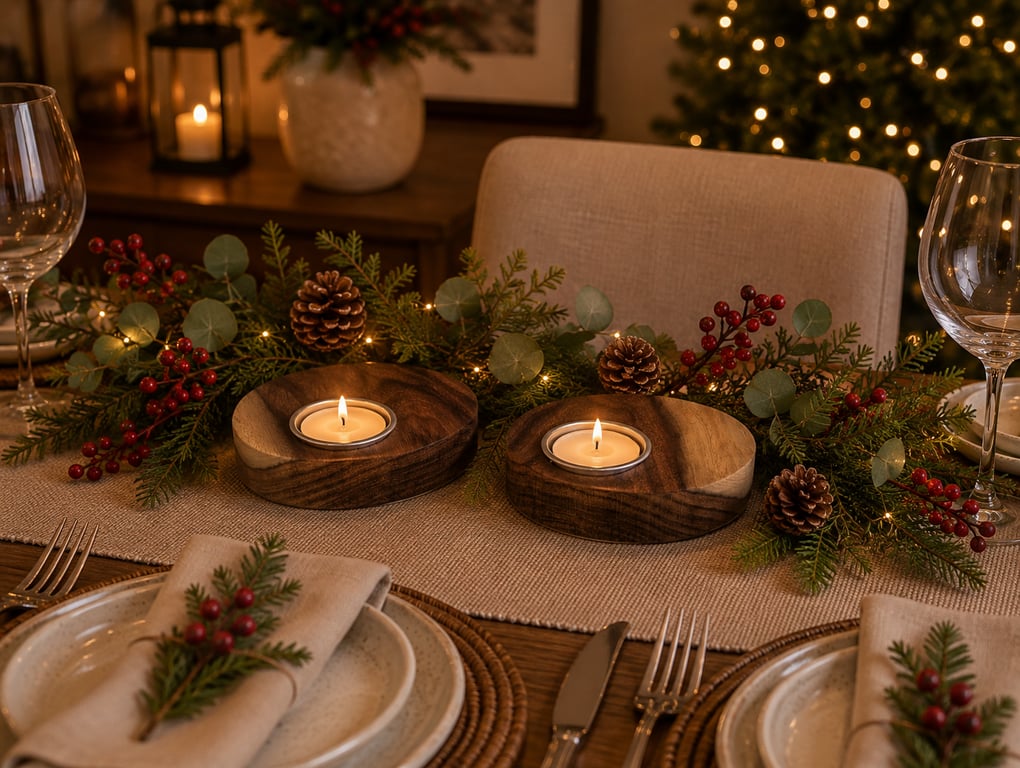 Reclaimed Acacia Wooden Tealight Candle Holders – Handmade Set of Two