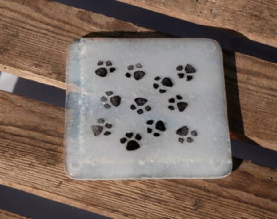 Fused Glass Paw Print Coasters