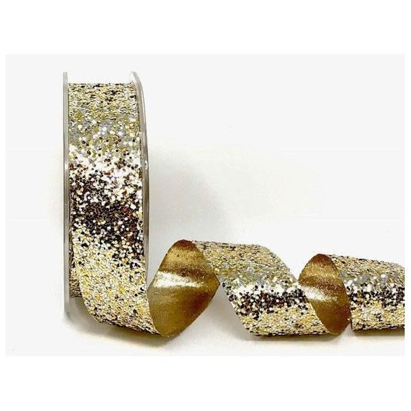 Gold Crystal glitter satin ribbon x 2 metres 