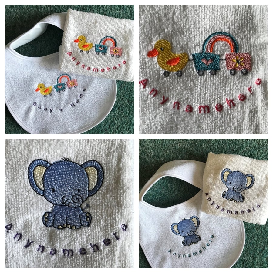 New Baby Gift Set Personalised Bib and Face Cloth