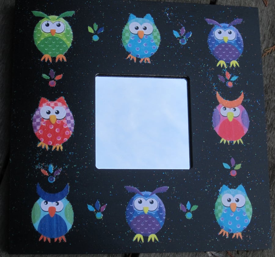 Bright Owls on a glittering background - Decoupage Mirror 