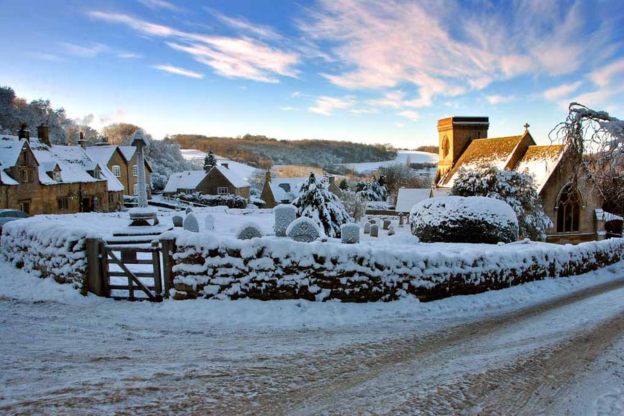 Snowshill Village Winter Landscape Cotswolds Photograph Print