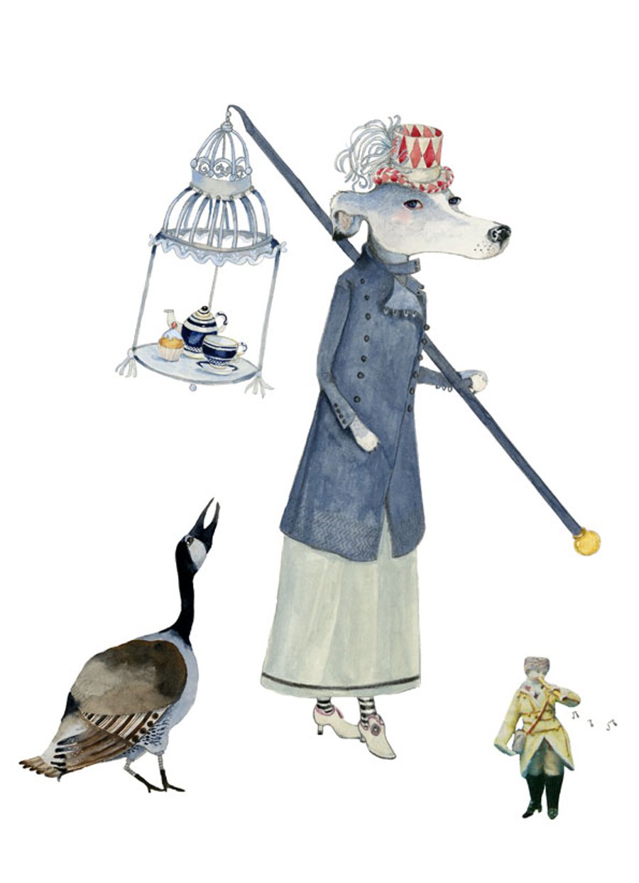 Dog and Goose Tea Time Parade A4 Giclee print