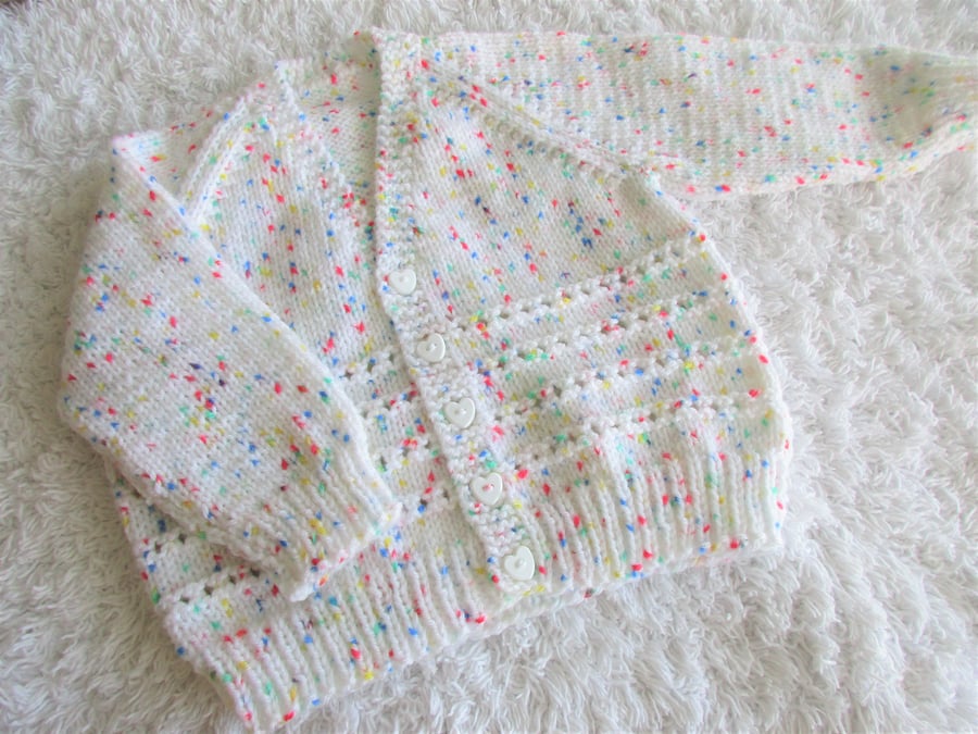 Special Order for Lynne 18" White Multi Colour Baby Boys Eyelet V Neck Cardigan