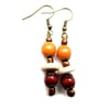 Orange Off White Brown Bead African Inspired Dangle Drop Earrings