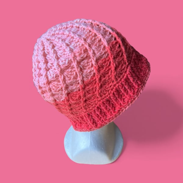 Crocheted Spiral Post Beanie Hat