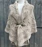 One Off Handknitted Crescent Lace Shawl Scarf Wrap in Taupe Wool Blend - Image 2
