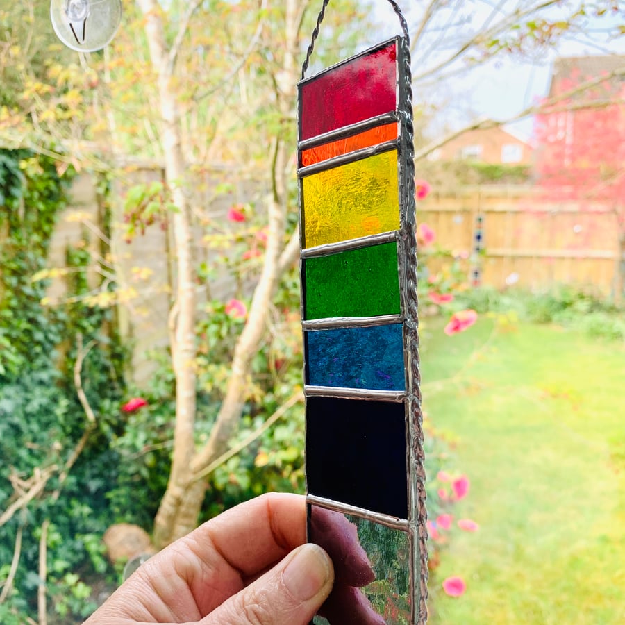 Stained Glass Rainbow Strip Garden Hanger - Handmade Hanging Decoration 