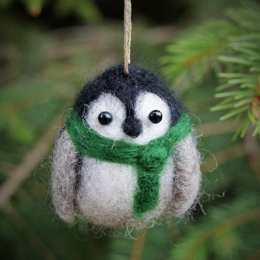 Needle felt penguin tree decoration