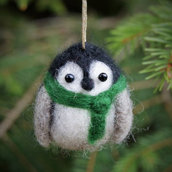 Needle felt penguin tree decoration
