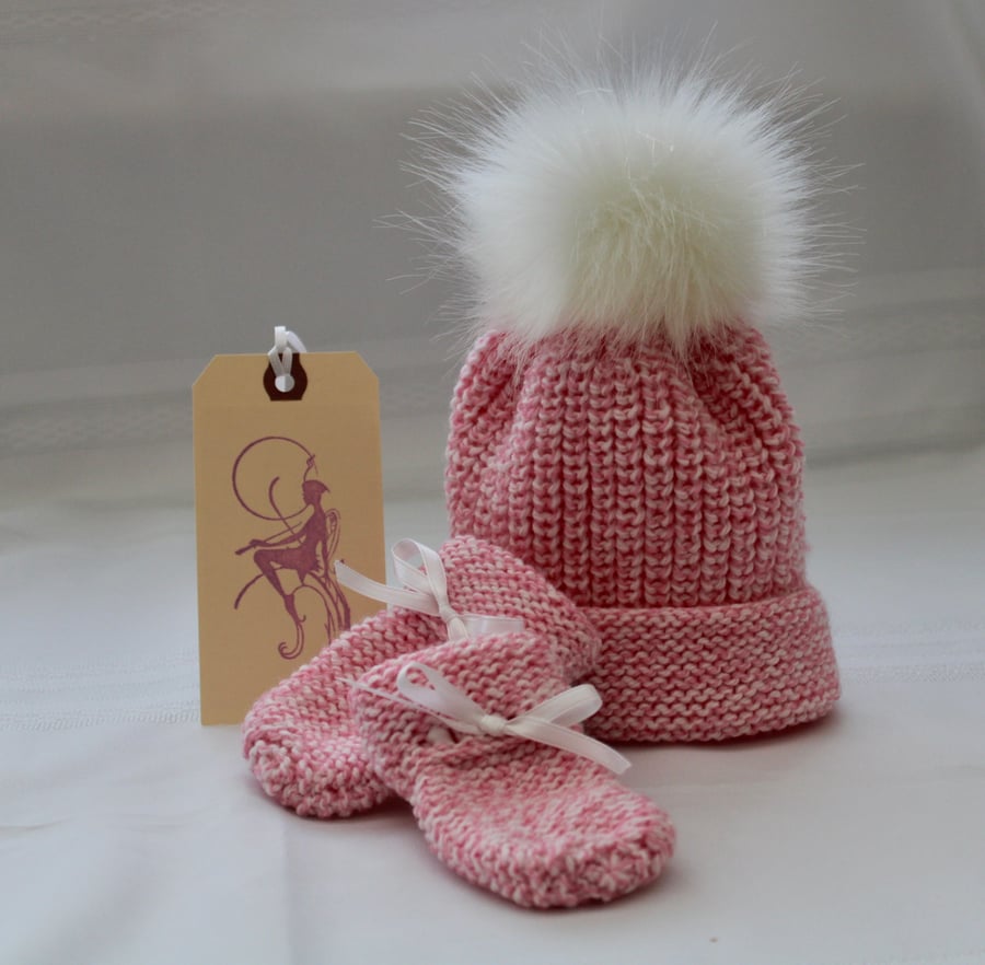 Pink Marle Baby Hat & Mitts