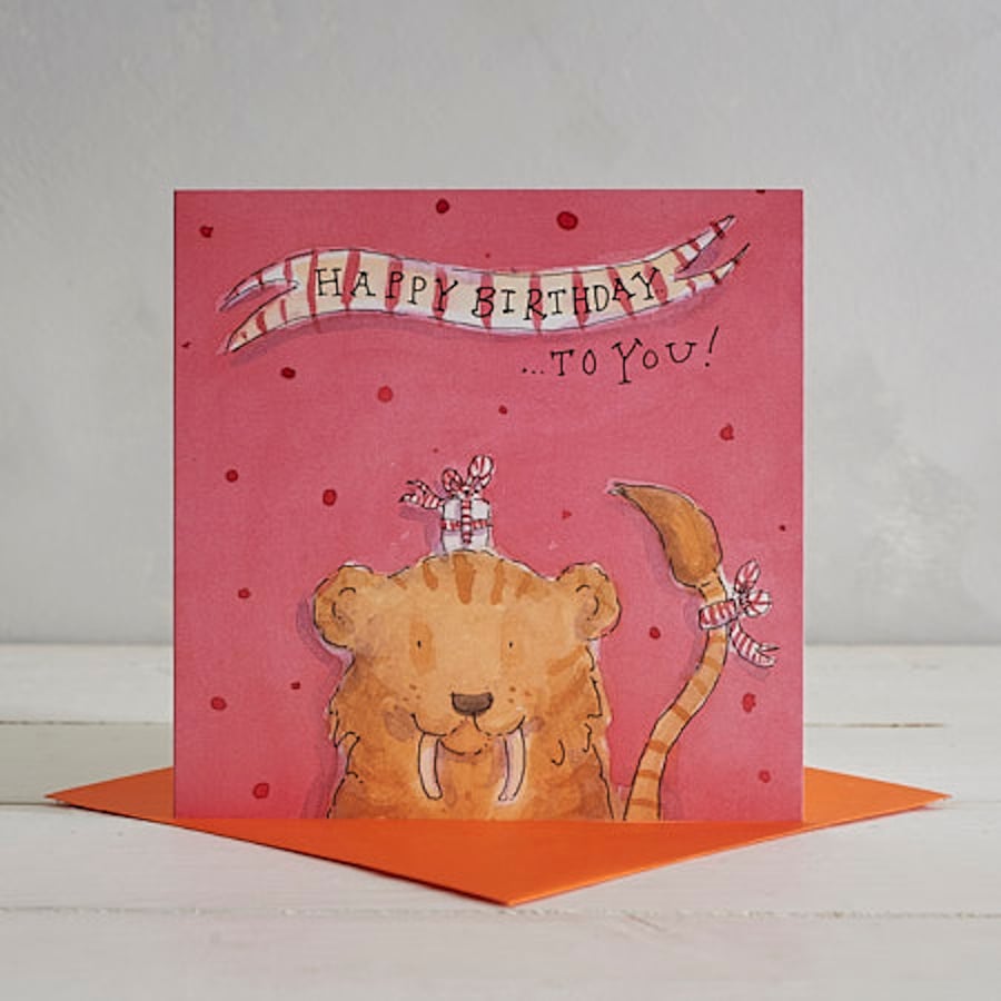 Happy Birthday Dotty Sabre Tooth Tiger greetings card