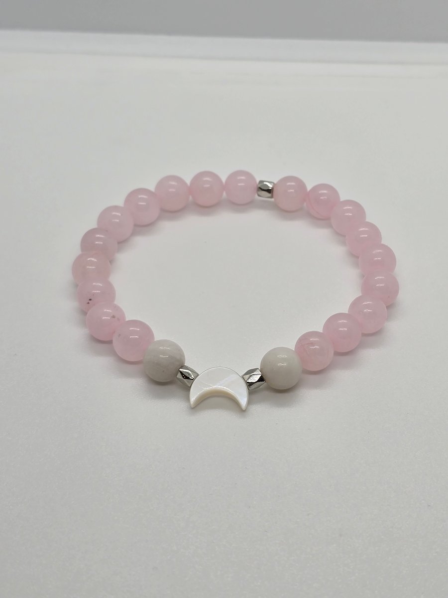 Rose quartz & moonstone elasticated bracelet 