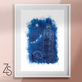 Fairytale Peter Pan London Scene - Illustration Art Print 