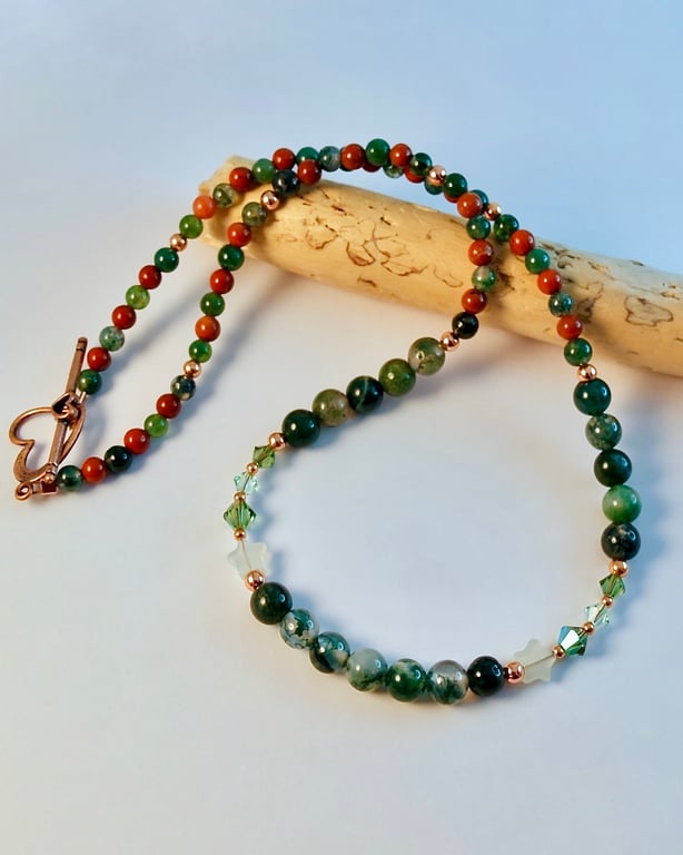Moss Agate & Red Jasper Necklace, Birthday, Anniversary, Gifts For Her