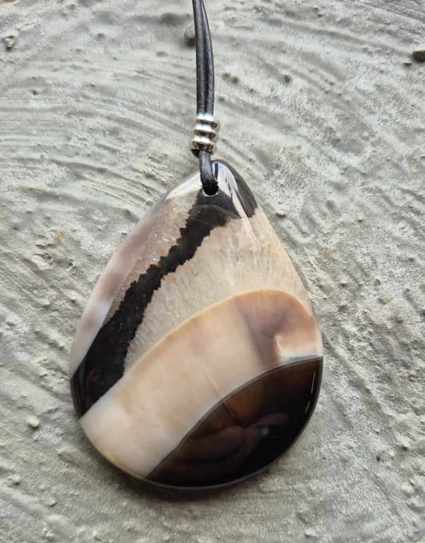 Black and White Onyx Druzy Geode Agate Teardrop Pendant
