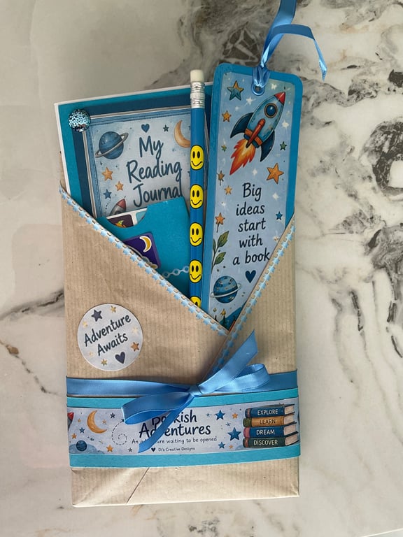 Bookish Adventures Mystery Book Gift - Age 6 to 9 with Handmade Reading journal