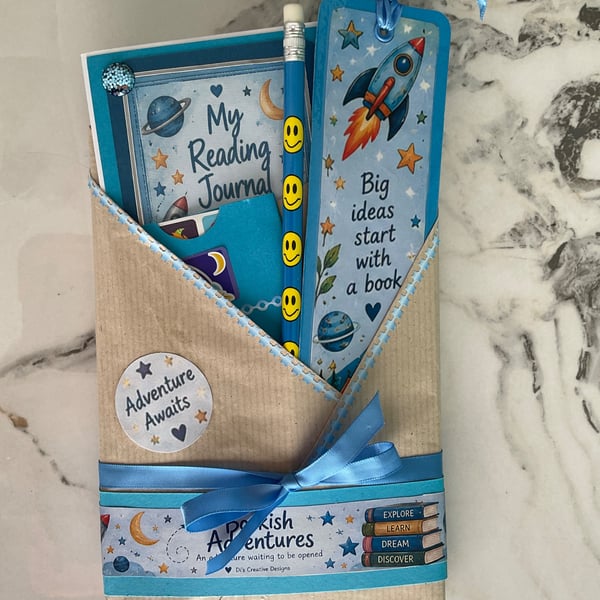 Bookish Adventures Mystery Book Gift - Age 6 to 9 with Handmade Reading journal