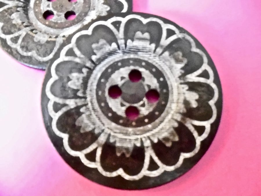 6cm Raised Edge  Dark Brown Patterned Large Wood  Buttons PETAL pattern