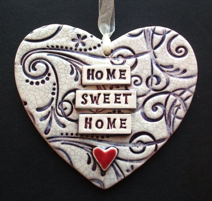 Purple ceramic heart decoration Home Sweet Home.