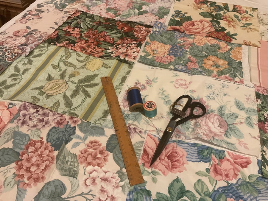Craft pack of Vintage Sanderson floral fabric pieces 1 metre square 